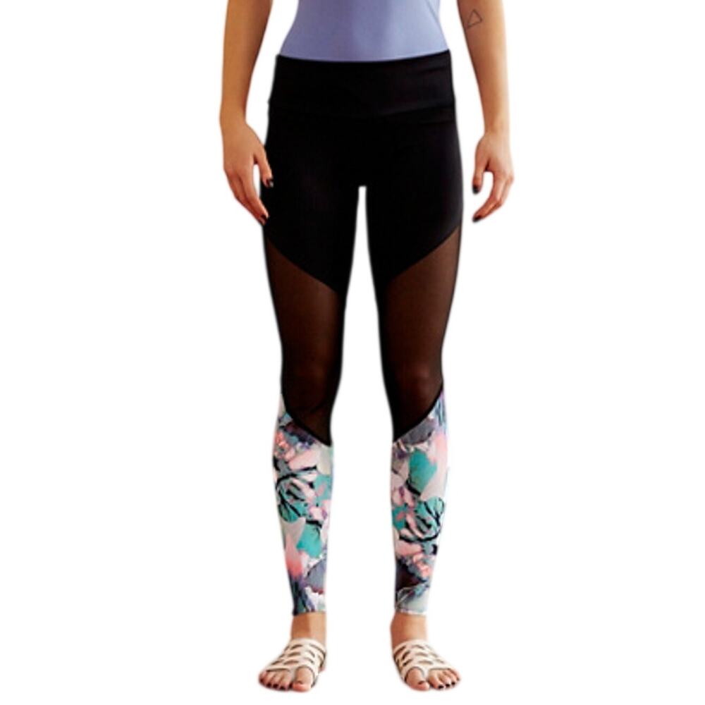 Free People Sleek Black Multicolor Paradise Palms Track Leggings Size M / L